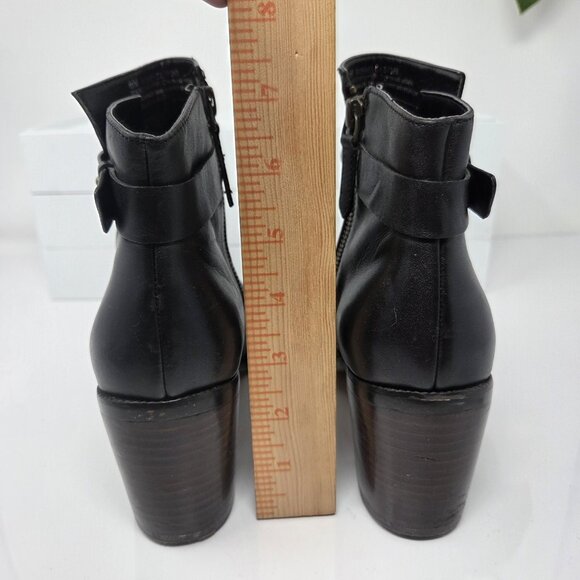 Halogen Womens 8.5 Boots Leather Black Ankle Booties Block Heel Strap Almond Toe - Picture 6 of 10